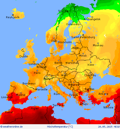 Höchsttemperatur Vorhersagekarten