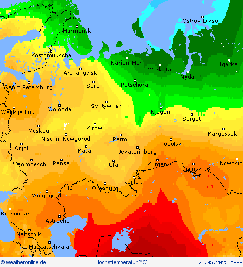 Höchsttemperatur Vorhersagekarten