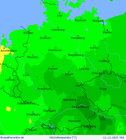 H&ouml;chsttemperatur Vorhersagekarten