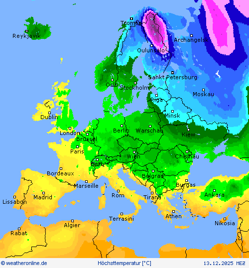 Höchsttemperatur Vorhersagekarten