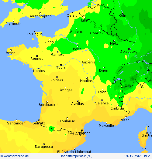 H&ouml;chsttemperatur Vorhersagekarten