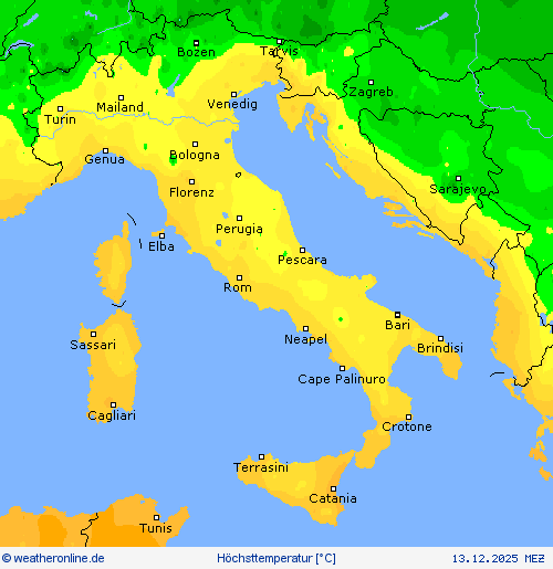 H&ouml;chsttemperatur Vorhersagekarten