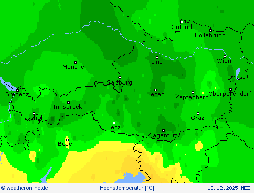 H&ouml;chsttemperatur Vorhersagekarten