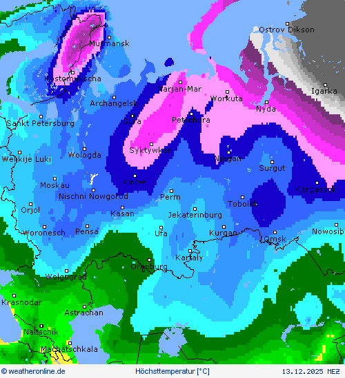 H&ouml;chsttemperatur Vorhersagekarten