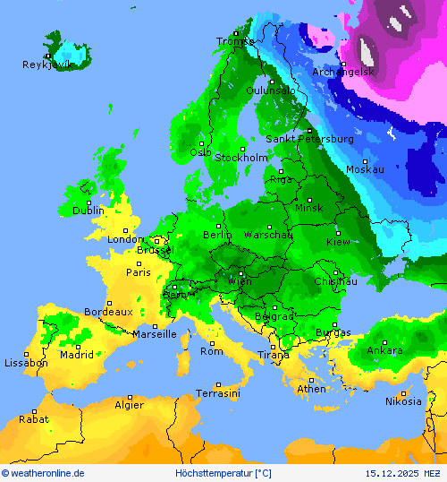 H&ouml;chsttemperatur Vorhersagekarten