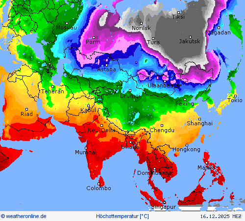 H&ouml;chsttemperatur Vorhersagekarten