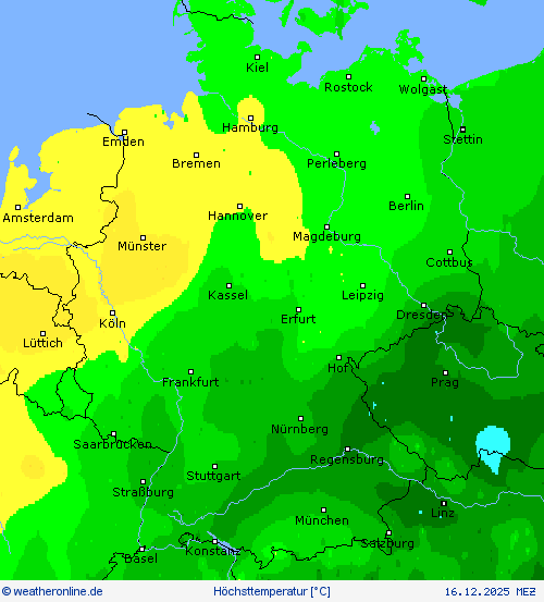 H&ouml;chsttemperatur Vorhersagekarten