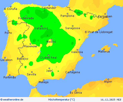 H&ouml;chsttemperatur Vorhersagekarten
