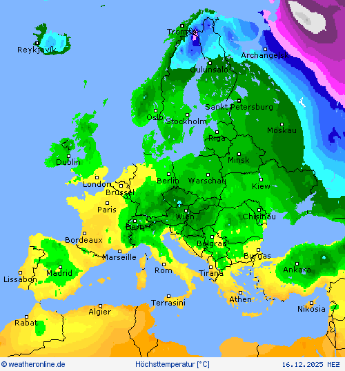 H&ouml;chsttemperatur Vorhersagekarten