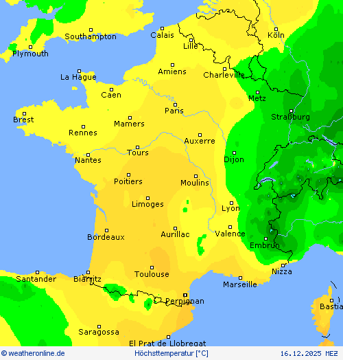H&ouml;chsttemperatur Vorhersagekarten
