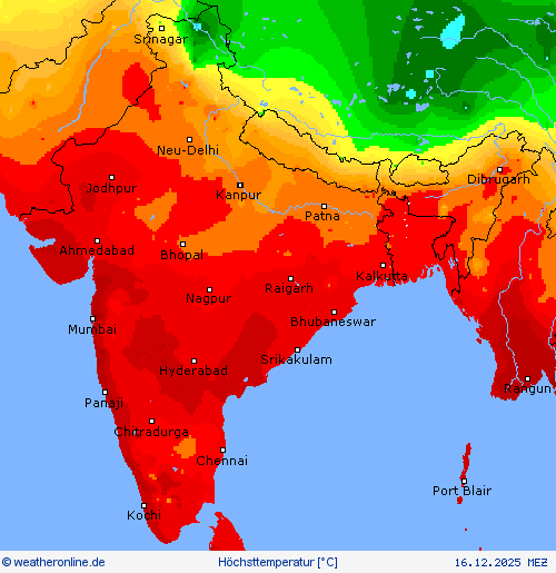 H&ouml;chsttemperatur Vorhersagekarten