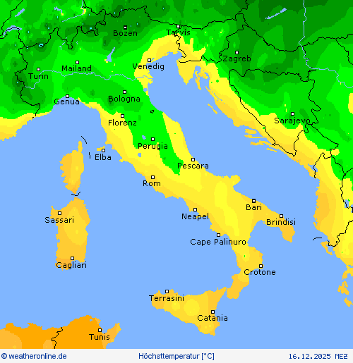 H&ouml;chsttemperatur Vorhersagekarten