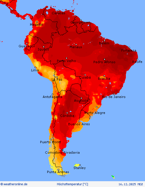 H&ouml;chsttemperatur Vorhersagekarten