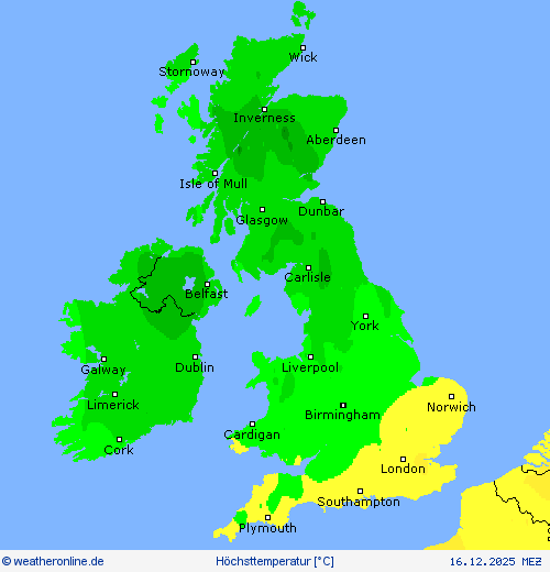 H&ouml;chsttemperatur Vorhersagekarten